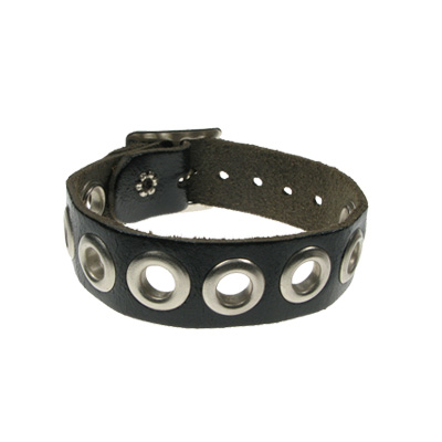 Bullet 69 - 1 row eyelet Polsband - Zwart/Zilverkleurig